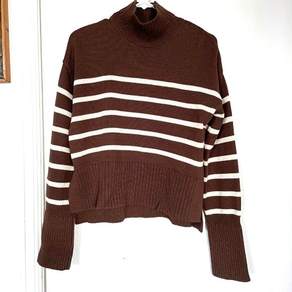 NWOT Veronica Beard Lancetti Striped Cotton Turtleneck Sweater Brown Size S - Picture 2 of 5